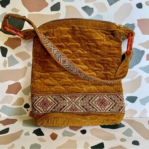 Victoria USA vintage mustard yellow quilted Corduroy hobo Shoulder bag